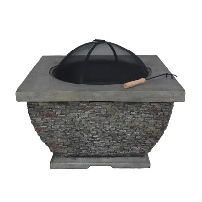 32" Square MgO Light-Weight Concrete Fire Pit Grey Wood Burning Fire Bowl for Outdoor Patio Backyard Garden