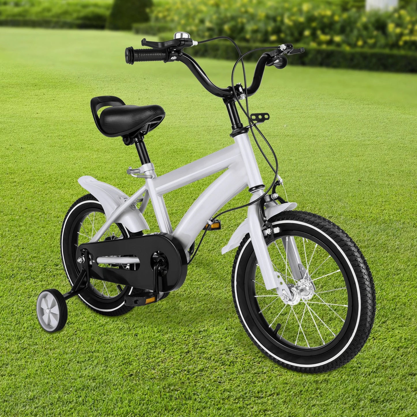 14inch Children's Bicycle with Training Wheel for 2-5 Year-Old Boys and Girls, Height Adjustable Kids Bike White/Yellow/Red/Blue