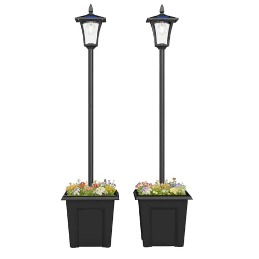 63 Solar Lamp Post Lights 2 Pack Waterproof LED Solar Light Posts with Planter Outdoor Lamps for Patio Backyard Pathway Garden
