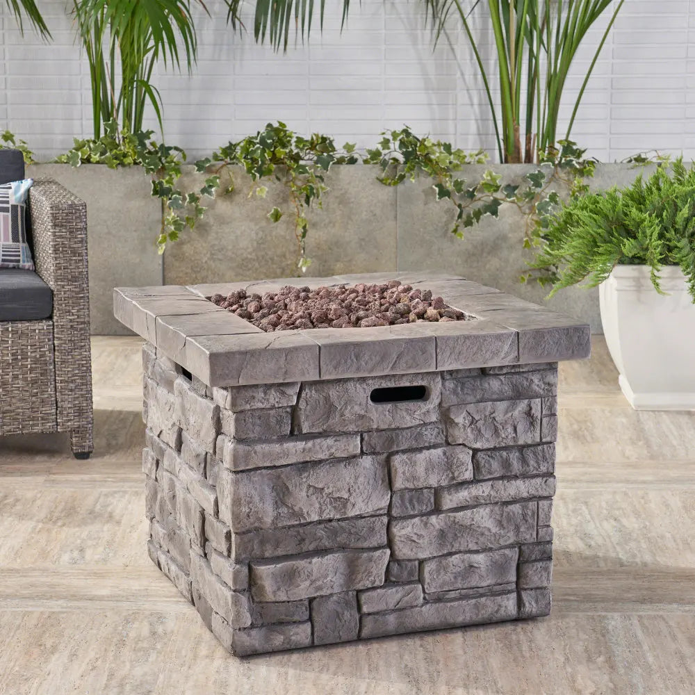 40000 BTU Square Outdoor Fire Table, 30” Grey MgO Propane Gas Fire Pit for Patio Deck Yard Warm Heating