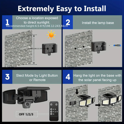 (1/2/3 Pack) 3-Head Solar Outdoor Light, Motion Sensor Security Light with Wireless Remote Control