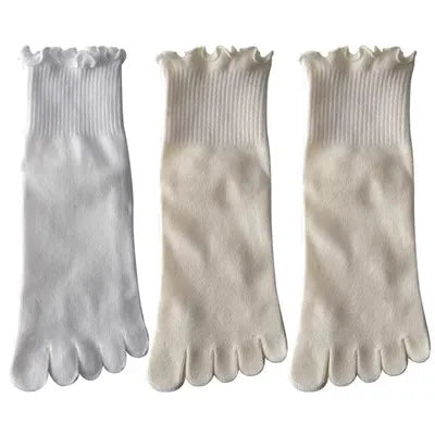 Women's cotton five-toe socks, fashionable rolled edges, white loose Harajuku short socks with toes