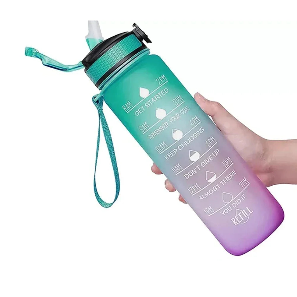 1L Sports Water Bottle Straw Cup 1 Litro with Time Maker Leak-Proof Free Frosted Cup For Outdoor Sports Drinking Bottle