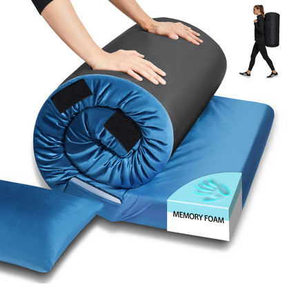3 Inch Memory Foam Camping Mattress, Dual Layer Thick Sleeping Camp Pad for Car Tent Cot, Roll-Up Portable Glamping Floor Bed