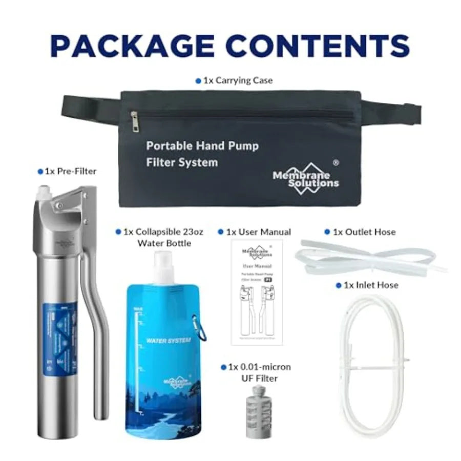 Portable Stainless Steel UF Water Filter P1 0.01-Micron high Precision Detachable Hand Pump Filter System Survival Gear for Hik