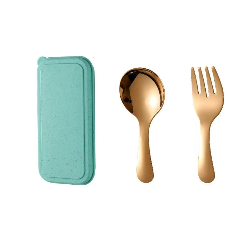 2-piece Mini Portable Spoon and Fork Cutlery Set Stainless Steel Outdoor Camping Lunch Hiking Cooking Utensils