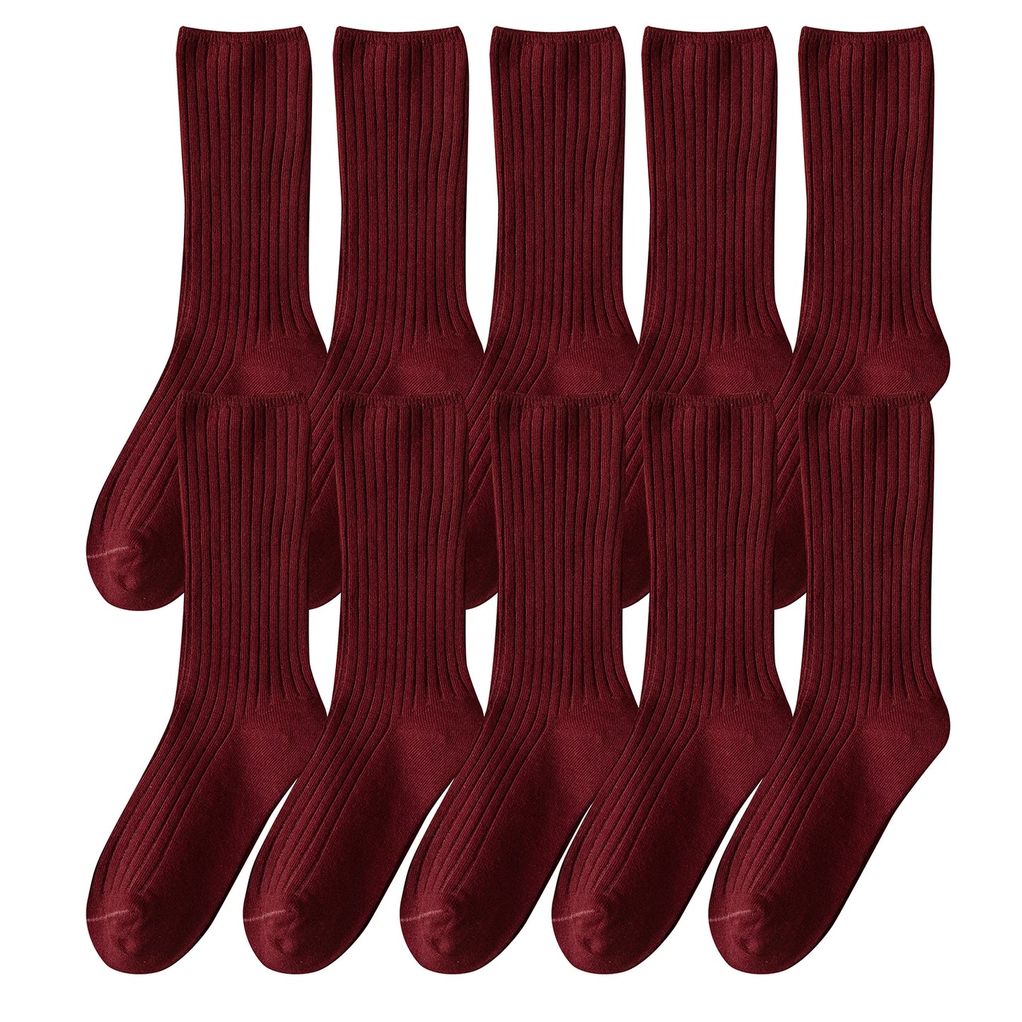 10Pairs Retro Women Cotton Loose Socks Autumn Winter Knitting Solid Color Long Black Pink Student Girls Sock US5-9