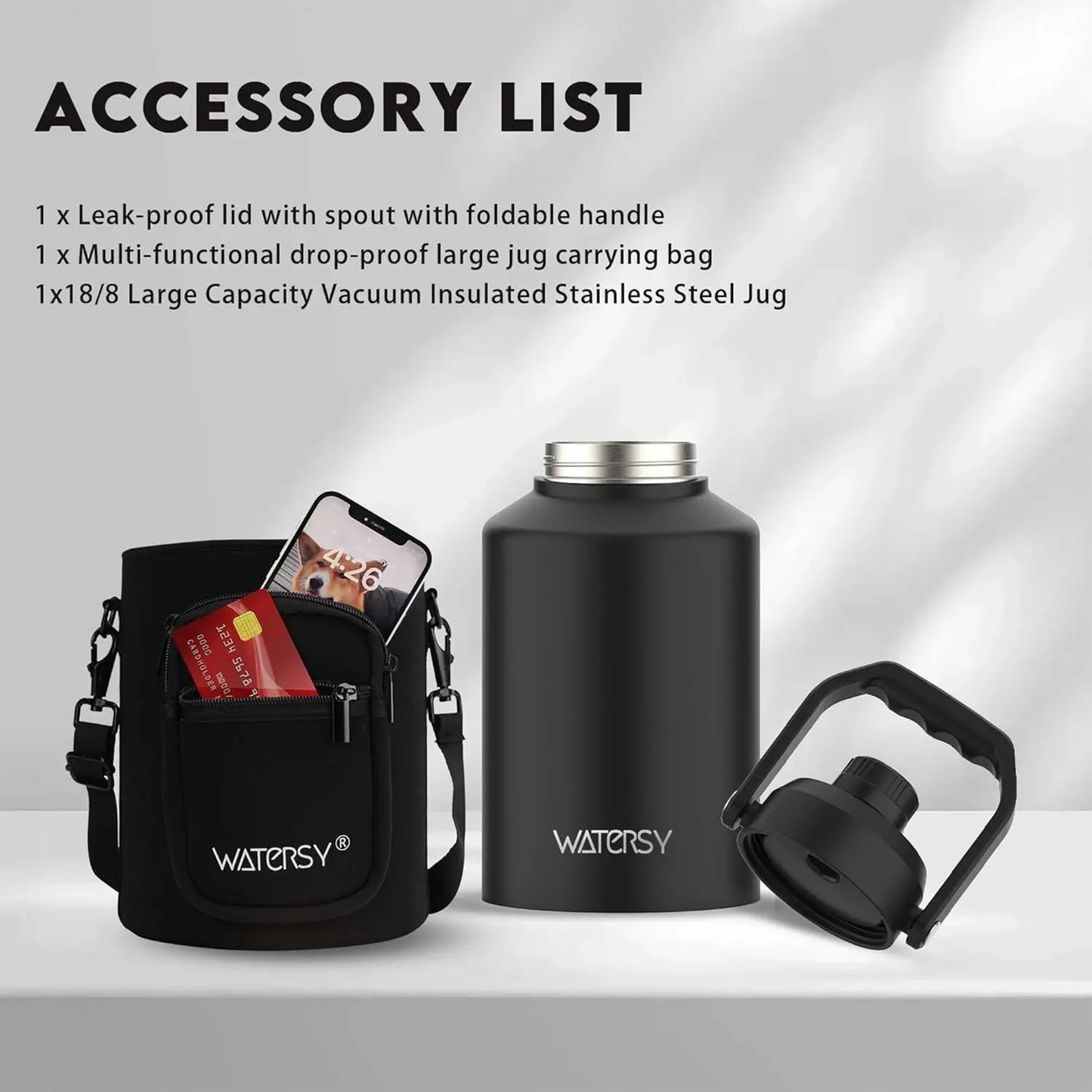 1 Gallon Insulated Stainless Steel Water Bottle, Cold 48 Hrs Hot 24 Hrs, Leak Proof for Gym Camping Travel