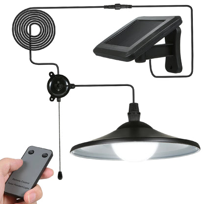 Solar Lamp Solar Pendant Light 2 Control Modes 8 LED Solar Shed Light with Remote Control Pull Cord Switch for Indoor Outdoor
