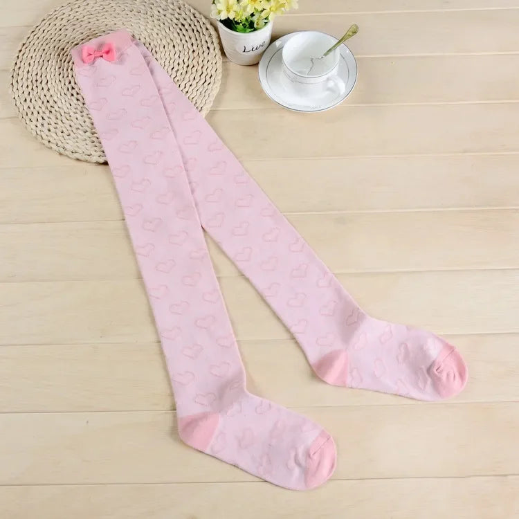 Pink Bow Patchwork School Female Knee Socks Embroidery Women's Stockings Kawaii Campus  Long Socks Cute Girl Thigh High Stocking