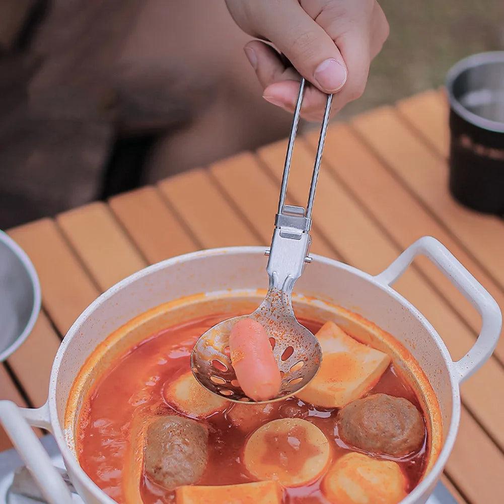 Folding Outdoor Cooking Set 304 Stainless Steel Camping Cookware Set with Spatula/Spoon Outdoor Camping Gear Cooking Accessories
