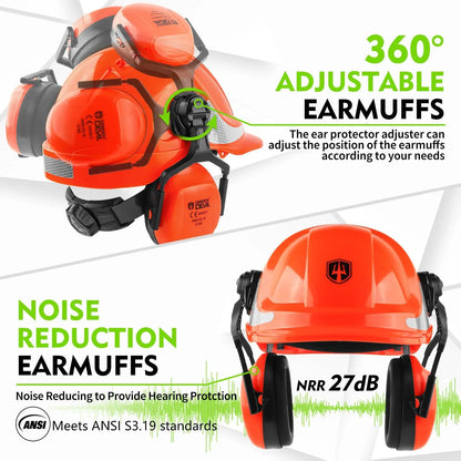 4-in-1 Chainsaw Safety Helmet with Visor, Face Shield & Ear Muffs for Forestry, Arborist Work & DIY Outdoor Logging