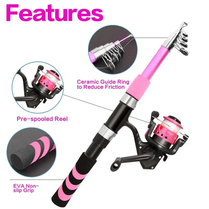 Beginner Telescopic Fishing Rod and Reel Combo Push Button for boys and girls