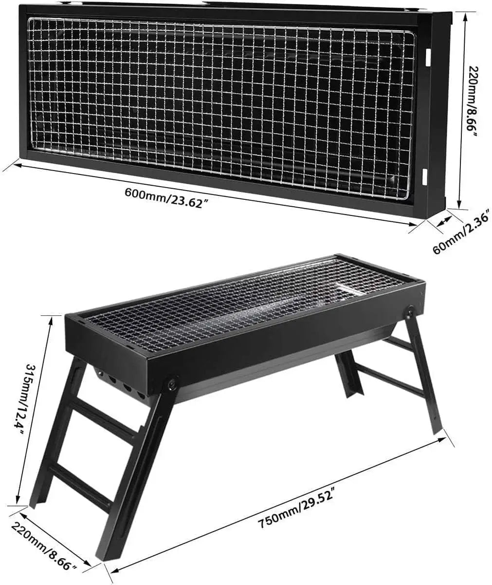Portable Charcoal Grill 24'x13'x9', Lightweight Folding BBQ for Camping, Hiking, Picnics & Travel