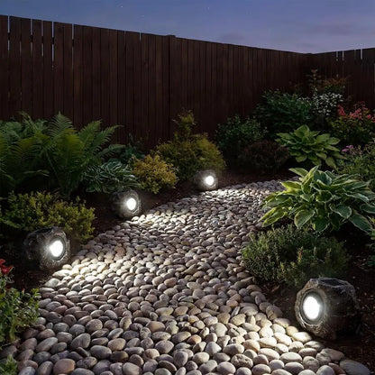 Rock Lights Outdoor 2 Pack Waterproof LED Landscape Garden Spotlights, Realistic Stone Design, Wireless Solar Powered Pathway Li
