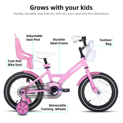 Joystar 14 16 20 Inch Kids Bike for Girls Ages 3-10 Years, Girls' Bikes with Training Wheels, Streamers, Basket and Doll Seat
