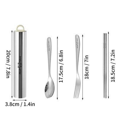 304 Stainless Steel Fork Spoon And Chopsticks Set Pull-out Camping Tableware Set Portable Cutlery Set With Storage Case