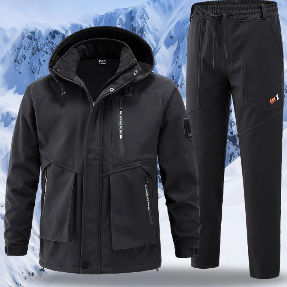 2026 New Hiking Jackets Suit Winter Men's Padded Thickened Cold Windproof Waterproof Warm Riding Outdoor Mountaineering Clothing