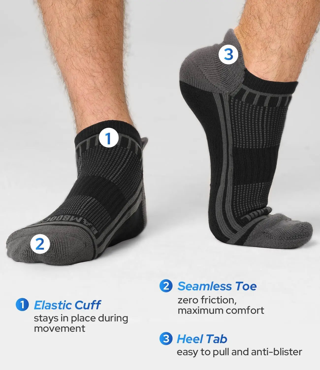 Men's Athletic Ankle Socks with Cushioning, Moisture Wicking, Arch Support, Breathable for Running - 8 Pack