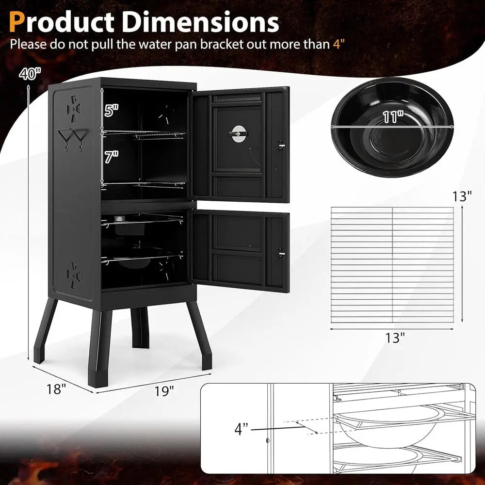 Outdoor Veal BBQ Smoker with 2 Access Doors, 2 Grills, Removable Pans, and 4 Air Vents for Meat Smoking and Backyard Parties