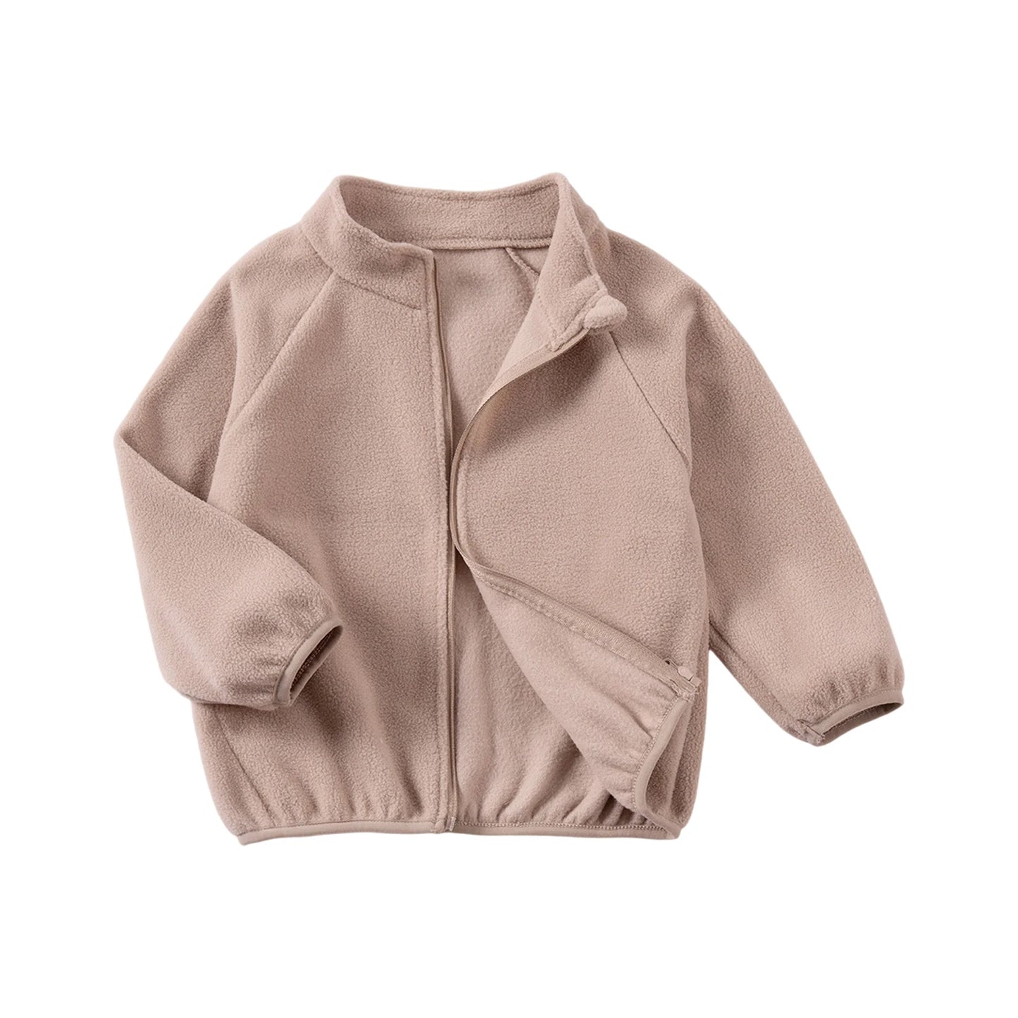 Girls Winter Warm Fleece Jacket with Zipper Closure and Stand Collar Solid Color Long Sleeve Coat for Toddlers