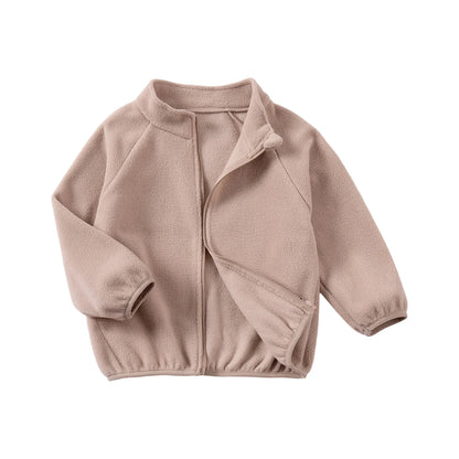Girls Winter Warm Fleece Jacket with Zipper Closure and Stand Collar Solid Color Long Sleeve Coat for Toddlers