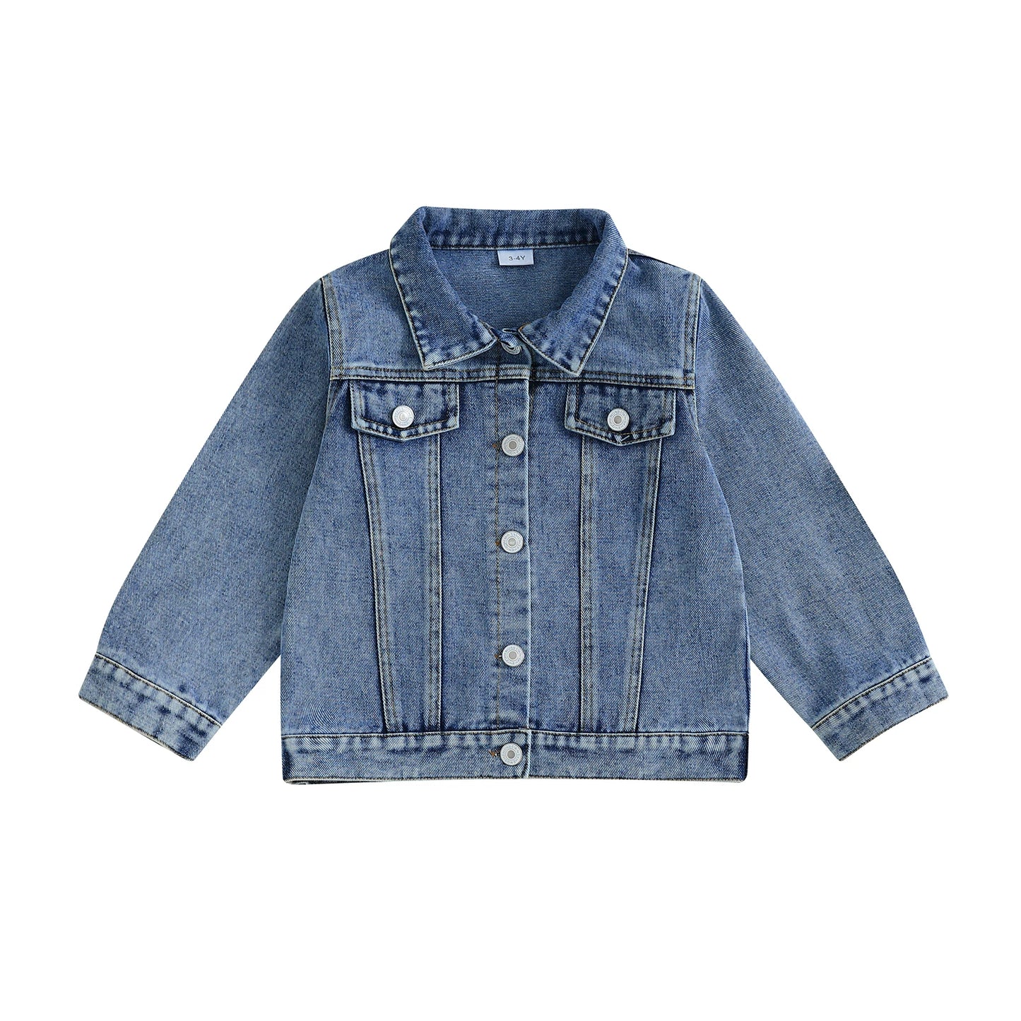 Girls Denim Jacket with Star Print and Warm Lining Long Sleeve Lapel Button Down Coat for Toddler Back Letter Detail