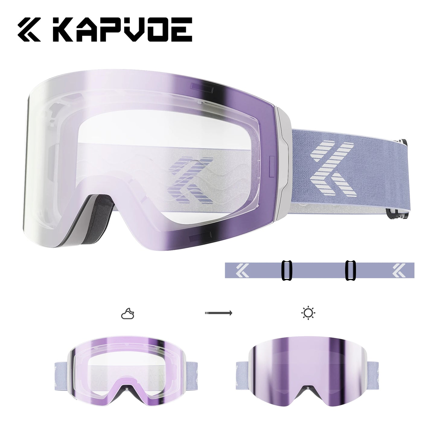 KAPVOE New Photochromic Ski Goggles Snowboard OTG Snow Glasses Magnetic Lens Men Women UV400 Double Layers Lens Anti Fog Skating