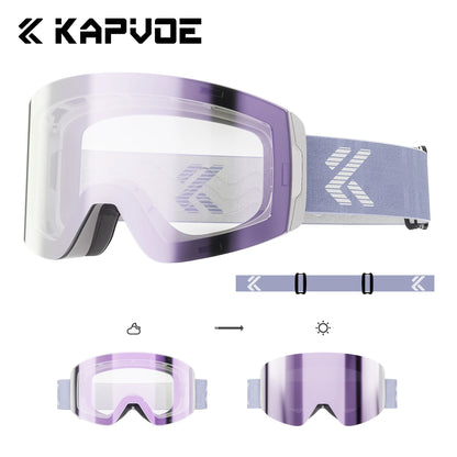 KAPVOE New Photochromic Ski Goggles Snowboard OTG Snow Glasses Magnetic Lens Men Women UV400 Double Layers Lens Anti Fog Skating