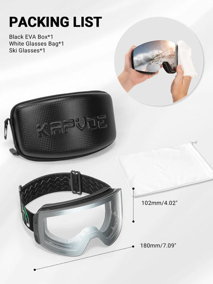 KAPVOE New Photochromic Ski Goggles Snowboard OTG Snow Glasses Magnetic Lens Men Women UV400 Double Layers Lens Anti Fog Skating