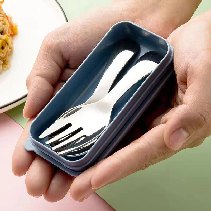 2-piece Mini Portable Spoon and Fork Cutlery Set Stainless Steel Outdoor Camping Lunch Hiking Cooking Utensils