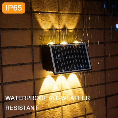 Solar Outdoor Wall Lights 1/3/6 Pack, 8 LED Warm White Solar Wall Sconce, Waterproof Exterior Garden Patio Lamp