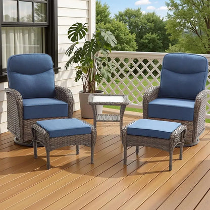 6-Inch Cushioned Patio Furniture Set with Ottoman, Swivel Rocker Chairs and Side Table, Ideal for Deck, Porch, Garden, Balcony,