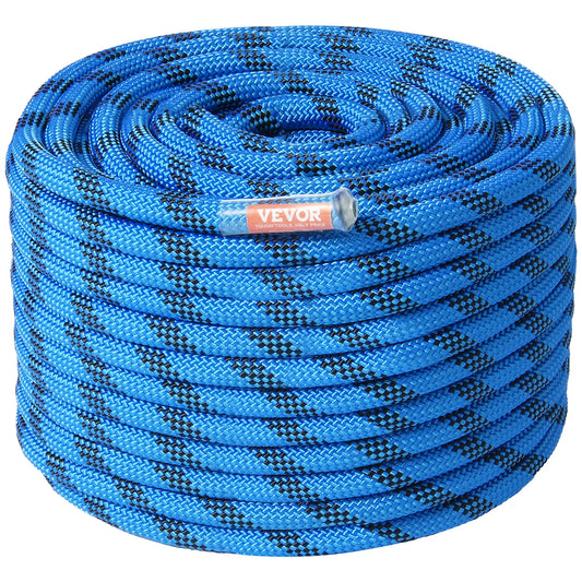 VEVOR 12.7mm Static Climbing Rope 125/150/200ft Outdoor Rock Climbing Rope 30KN Breaking Tension Fiber Rope w/ Steel Snap Hooks