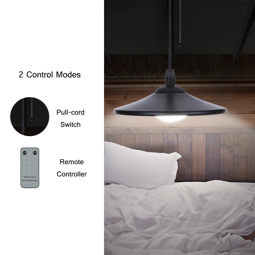 Solar Lamp Solar Pendant Light 2 Control Modes 8 LED Solar Shed Light with Remote Control Pull Cord Switch for Indoor Outdoor