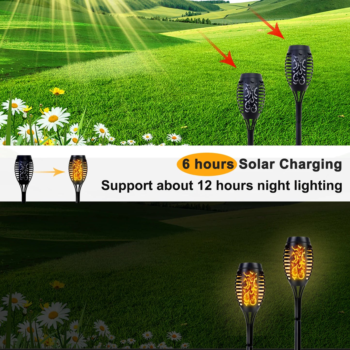 4/6/8/12Pcs Solar Flame Torch Light LED Flickering Outdoor Decoration Powered For Lawn Path Yard Patio Floor Night Lamp