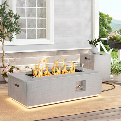 2-Piece Outdoor Propane Fire Pit Table Set,42'' Rectangular Fire Pits for Outside Patio Table Fire Pit w LED, 50,000 BTU