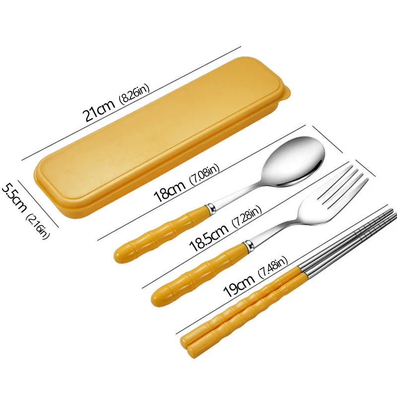 3pcs Portable Dinnerware Kit Spoon Fork Chopstick Set Travel Flatware With Box Set Stainless Steel Travelling Dinnerware Set