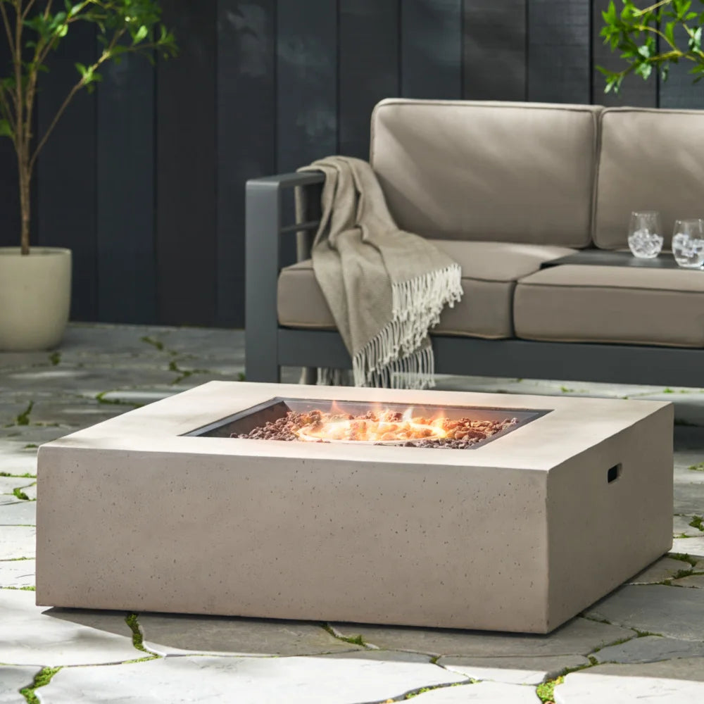 Square MgO Outdoor Fire Table 50000 BTU Propane Gas Fire Pit Heater for Patio Garden Backyard (Tank Cover Not Included)