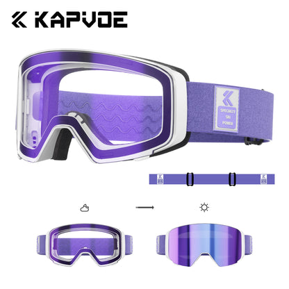 KAPVOE Outdoor Photochromic Ski Goggles Breathable HD Winter Sports Snow Glasses UV400 Anti-fog Magnetic Snowboard Glasses New