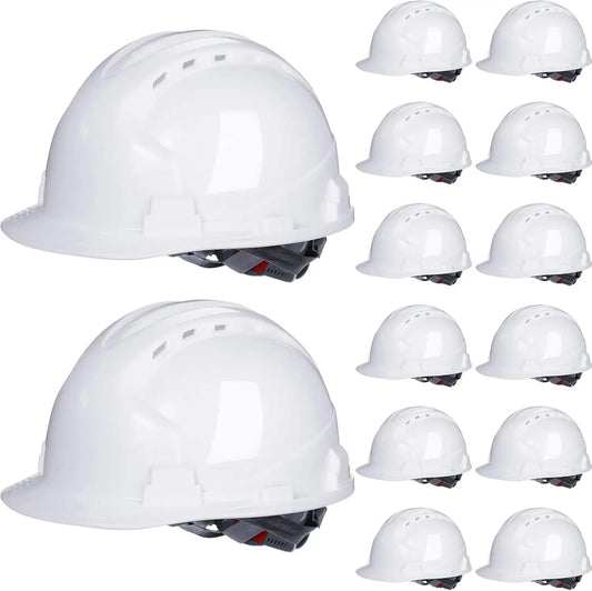 14-Piece Bulk Safety Helmets, ABS Construction with Adjustable Ratchet, Vents & Cotton Brow Pad for Men's Work Head Protection