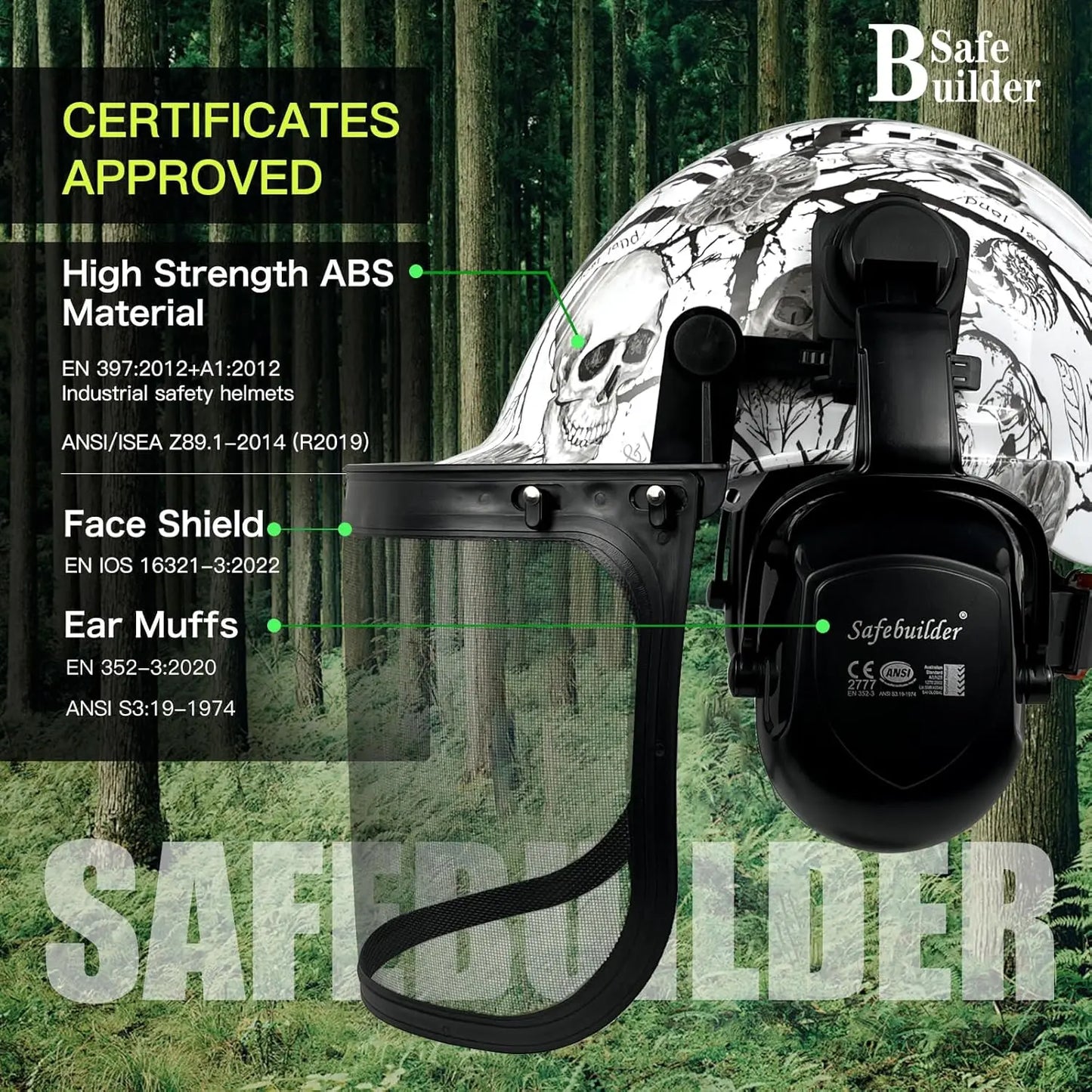 3-in-1 Forestry Safety Helmet with Face Shield, Ear Muffs & Hearing Protection - ANSI Z89.1 OSHA Certified Hard Hat