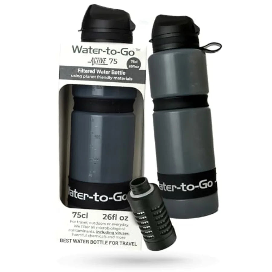 Water Filter Bottle for Hiking - 25oz/75cl Outdoor Water Purifier for Outdoor Survival & Emergency Use