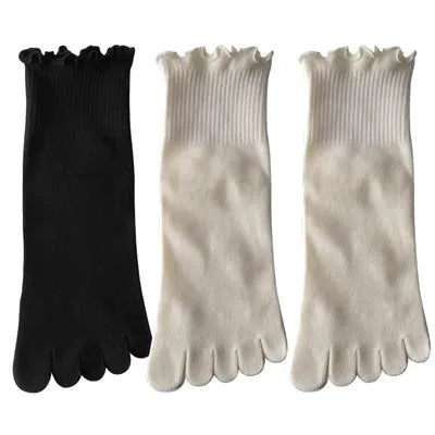 Women's cotton five-toe socks, fashionable rolled edges, white loose Harajuku short socks with toes