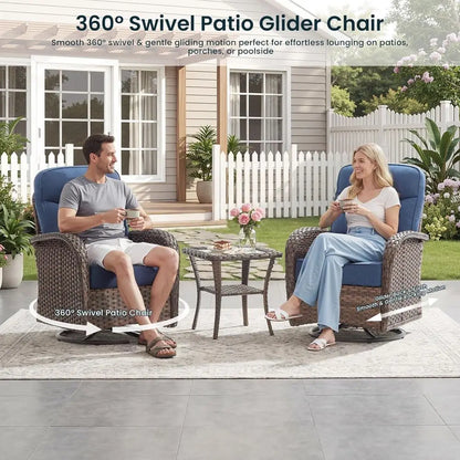 6-Inch Cushioned Patio Furniture Set with Ottoman, Swivel Rocker Chairs and Side Table, Ideal for Deck, Porch, Garden, Balcony,