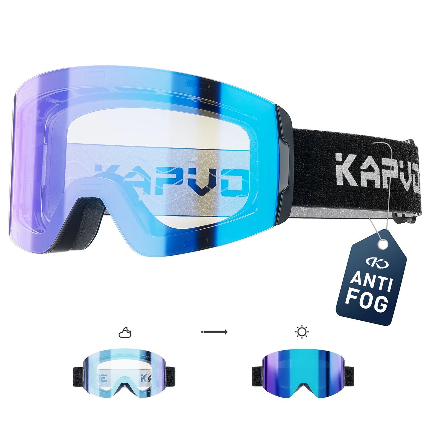 KAPVOE New Photochromic Ski Goggles Snowboard OTG Snow Glasses Magnetic Lens Men Women UV400 Double Layers Lens Anti Fog Skating