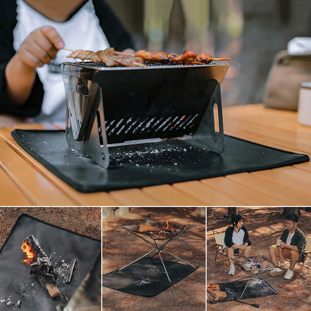 Outdoor Camping Fireproof Grill Mat Heat Insulation Fiberglass Ember Mat High Temperature Flame Retardant Protective Cloth
