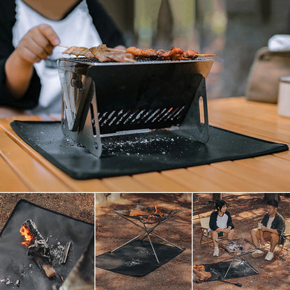 Outdoor Camping Fireproof Grill Mat Heat Insulation Fiberglass Ember Mat High Temperature Flame Retardant Protective Cloth