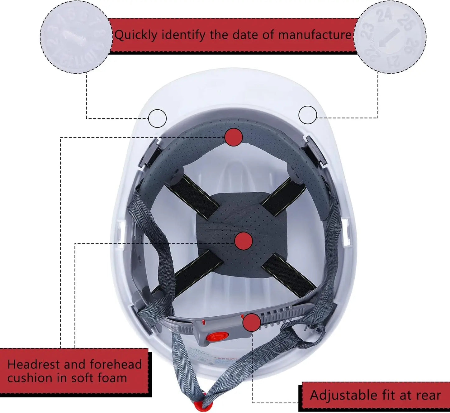 14-Piece Bulk Safety Helmets, ABS Construction with Adjustable Ratchet, Vents & Cotton Brow Pad for Men's Work Head Protection