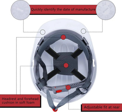14-Piece Bulk Safety Helmets, ABS Construction with Adjustable Ratchet, Vents & Cotton Brow Pad for Men's Work Head Protection